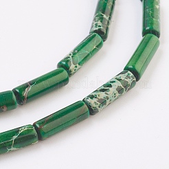 ナチュラルインペリアルジャスパービーズ連売り  染め  コラム  グリーン  13~14x4~4.5mm  穴：1mm  約31個/連  15.7インチ。&nbsp;G-K273-04C