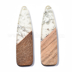 樹脂と木の大きなペンダント  銀箔で  弾丸  銀  66~66.5x17x3~3.5mm  穴：1.6mm&nbsp;X-RESI-S358-98G