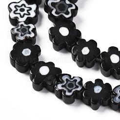 手作りミッレフィオーリガラスビーズ連売り  花  ブラック  6.4~9x3.2mm  穴：1mm  約53~56個/連  15.75''（40センチメートル）&nbsp;X-LAMP-J035-8mm-01