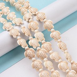 染め加工合成ターコイズビーズ連売り  カメ  フローラルホワイト  17~18x14x6~8mm  穴：1mm  約23個/連  15インチ&nbsp;X-G-M152-11-B