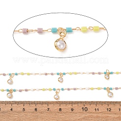 Brass & Glass Seed Beaded & ABS Plastic Pearl Chain&nbsp;KK-CBA3B44-13G