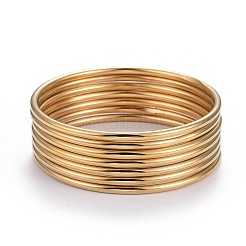 女性用201ステンレススチールプレーンバングルセット7個  ゴールドカラー  2-3/8インチ（6cm）&nbsp;BJEW-L664-022A-G02