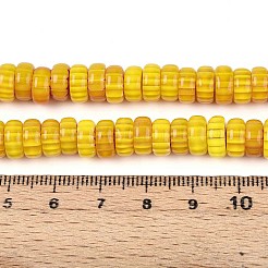 手作りミッレフィオーリガラスビーズ連売り  バレル  ゴールド  7.5~9x4mm  穴：1mm  約95~97個/連  14.76~14.96''（37.5~38センチメートル）&nbsp;X-LAMP-T021-27B-01