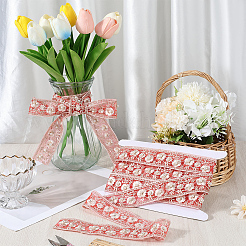 5 Yards Polyester Embroidery Flower Lace Ribbon with Imitation Pearl&nbsp;OCOR-CY0001-16D