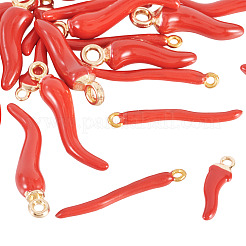 合金と真鍮のエナメルペンダント24個、4スタイル  豊饒の角  イタリアの角cornicello  ゴールドカラー  レッド  15~25x3~6x2.5~5.5mm  穴：1~2mm  6個/スタイル&nbsp;FIND-TA0006-76