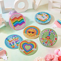 DIY Diamond Painting Rainbow Theme Cup Mat Kits&nbsp;DIAM-TAC0001-02