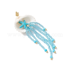 Natural Magnesite & Synthetic Turquoise Starfish & Glass Seed Beaded Jellyfish Big Pendants&nbsp;PALLOY-MZ00870-03