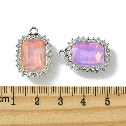 UVメッキ合金混合色ガラスラインストーンペンダント  長方形  プラチナ  23.5x16x6mm  穴：2mm&nbsp;FIND-B039-03P