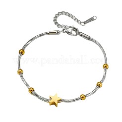 ツートンカラーの201ステンレススチール製スターラウンドスネークチェーンブレスレット（女性用）  ゴールデン·ステンレス鋼色  6.30インチ（16cm）&nbsp;WGA233C-01