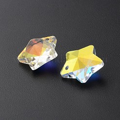 カット加工ガラスペンダント  ABカラー  クリアAB  スターのチャーム  13x13.5x6.5mm  穴：1.2mm&nbsp;GLAA-WH0035-22D