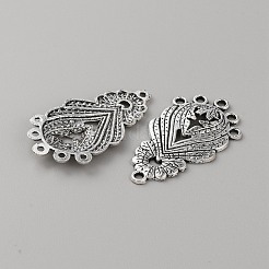 チベットスタイルの亜鉛アオリーシャンデリアコンポーネントリンク  アンティークシルバー  ティアドロップ  40x22x3mm  穴：1.6mm  2個/セット&nbsp;FIND-WH0152-305E