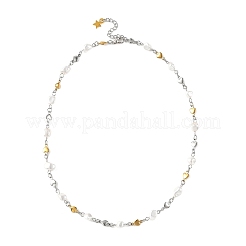Shell Pearl Nuggets Beads & 304 Stainless Steel Heart Link Chains Necklaces&nbsp;NJEW-JN06363