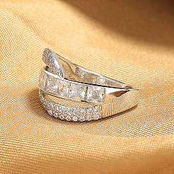 Brass Micro Pave Cubic Zirconia Cuff Open Rings&nbsp;WG7616C-01
