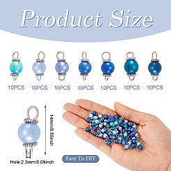 70Pcs 7 Colors Glass Pearl Round Connector Charms&nbsp;PALLOY-TA00265