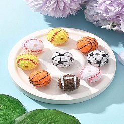 10個5色スポーツテーマ不透明アクリル樹脂ビーズ  ラウンド  ミックスカラー  20mm  穴：2.5mm  2個/カラー&nbsp;MACR-FS0002-05