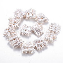 天然ケシパールビーズ連売り  養殖淡水パール  ナゲット  貝殻色  26~36x29~38x8~14mm  穴：0.6mm  約12~13個/連  15.35インチ（39cm）。&nbsp;PEAR-S020-E01
