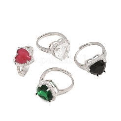 Heart Brass Micro Pave Cubic Zirconia Cuff Open Rings for Women&nbsp;CU-CBA0A21-02P