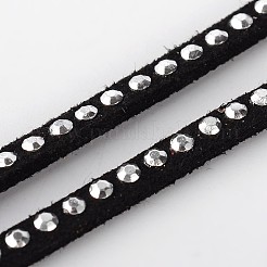 リベットスエード調コード  フェイクレース  アルミニウム  ブラック  3x2mm  約20ヤード/ロール&nbsp;LW-M001-08