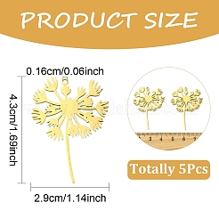 201ステンレススチールペンダント5個  タンポポのお守り  18KGP本金メッキ  43x29x1mm  穴：1.6mm&nbsp;STAS-YW0003-02G