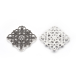 チベットスタイル合金フィリグリージョイナ  無鉛の  菱形  アンティークシルバー  36x36x1mm  穴：1mm&nbsp;X-TIBEP-A2690-AS-LF
