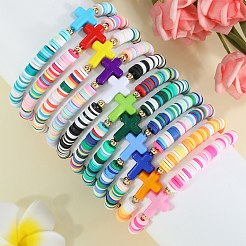 ポリマー粘土ビーズブレスレット11個  アクリルクロスストレッチブレスレット  ミックスカラー  7-1/8インチ（18cm）  11個/セット&nbsp;BJEW-SW001596