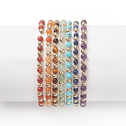 7Pcs 7 Style Natural & Synthetic Mixed Stone Stretch Bracelets Set with Brass Beaded&nbsp;BJEW-JB08772