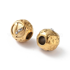 イオンプレーティング(IP) 304 ステンレス ラインストーン ヨーロピアン ビーズ  丸い大きな穴ビーズ  18KGP本金メッキ  文字でのラウンド  V字  11x10mm  穴：4mm&nbsp;STAS-A092-10V-G