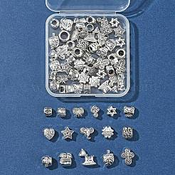 64個 16スタイル チベットスタイル 合金 ヨーロッパ ラージホールビーズ  混合図形  アンティークシルバー  7~15x7~11.5x6~9mm  穴：2~6.5mm  4個/スタイル&nbsp;FIND-FS0002-63