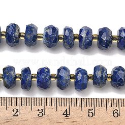 天然石ラピスラズリビーズ連売り  ロンデル  多面カット  シードビーズで  11x6~6.5mm  穴：1.2mm  約47個/連  14.96インチ（38cm）&nbsp;G-L642-J08-01