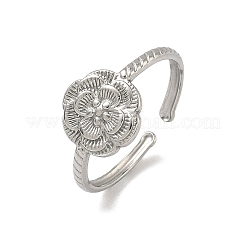 304ステンレススチールカフオープンリング  花  ステンレス鋼色  usサイズ7 1/4(17.5mm)&nbsp;RJEW-D343-02P
