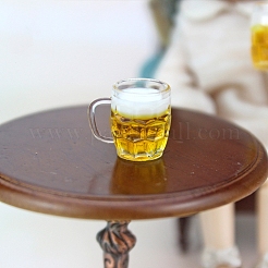 ミニ樹脂ビールカップ  イミテーションアイスキューブ付き  ミニチュア装飾品  マイクロランドスケープガーデンドールハウスアクセサリー  小道具の装飾のふりをする  ゴールド  11.7x14.5mm&nbsp;LS-BOTT-PW0002-113