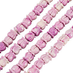 2連売り合成サンゴ染め彫刻ビーズ連売り  花  アザミ  7.5~8x8~8.5x8~8.5mm  穴：1.4mm  約45個/連  14.09インチ（35.8cm）&nbsp;SHEL-TA0001-31