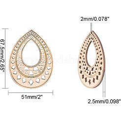 未染色の木の大きなペンダント  ティアドロップ  小麦  67.5x51x2.5mm  穴：2mm&nbsp;WOOD-PH0008-36