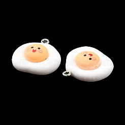 不透明樹脂模造食品ペンダント  目玉焼きチャーム  プラチナトーンの鉄ループ付き  ホワイト  23x22.5x7.5mm  穴：1.6mm&nbsp;RESI-R436-07