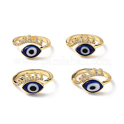 Lampwork Evil Eye Cuff Ring with Clear Cubic Zirconia&nbsp;RJEW-L104-04G-04