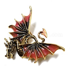 ドラゴンエナメルピン  バックパック服用合金ブローチ  アンティーク黄金  レッド  50x63.5mm&nbsp;JEWB-L026-02AG-03