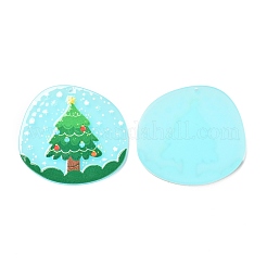 クリスマステーマ3Dプリントレジンペンダント  DIYイヤリングアクセサリー  模様付きのフラットラウンド  クリスマスツリー模様  37x39.5x2mm  穴：1.6mm&nbsp;RESI-I036-03D