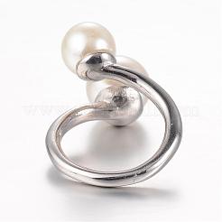 304ステンレススチール指輪  模造パールと  サイズ6  ステンレス鋼色  16mm&nbsp;STAS-G067-09P-16mm