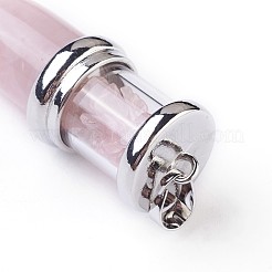 天然のバラのクォーツ大きな尖ったペンダント  プラチナトーンの真鍮パーツ  弾丸  50~53x16~17mm  穴：5x7~8mm&nbsp;G-F639-08G