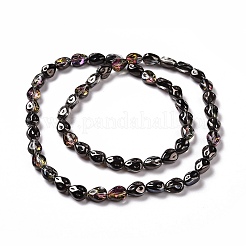 透明電気メッキガラスビーズ連売り  虹メッキ  ティアドロップ  ブラック  11x9x6.6mm  穴：1.1mm  約55個/連  24.25インチ（61.6cm）&nbsp;GLAA-C025-02L