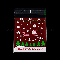 クリスマステーマのプラスチック耐熱皿バッグ  粘着式  チョコレート用  キャンディ  クッキー  正方形  レッド  130x100x0.2mm  約100個/袋&nbsp;OPP-Q004-03F