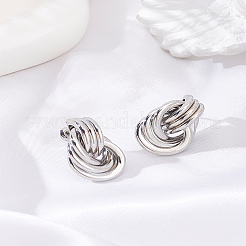 女性用真鍮スタッドピアス1組  結び目  プラチナ  23x14.5mm&nbsp;EJEW-LP0001-81