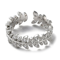 Brass Micro Pave Clear Cubic Zirconia Open Cuff Rings for Women&nbsp;LS-RJEW-G296-02P