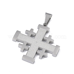304ステンレスペンダント  主の祈りのチャームが付いたエルサレム十字架  ステンレス鋼色  34.5x31.5x2.5mm  穴：7x4mm&nbsp;STAS-C170-08C-P