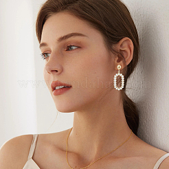 4 Pairs 4 Style Golden Alloy Geometry Dangle Stud Earrings with Plastic Imitation Pearl Beaded for Women&nbsp;EJEW-FI0002-57