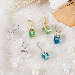 3 Pairs 3 Colors Bling Glass Cube Dangle Leverback Earrings&nbsp;EJEW-AN0002-81