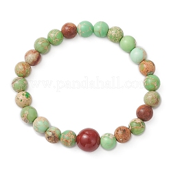 Natural Carnelian and Imperial Jasper Round Beaded Stretch Bracelets for Men Women&nbsp;BJEW-JB12147