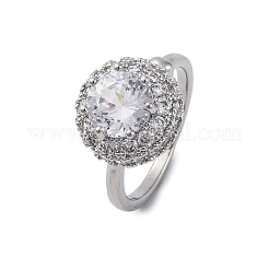 女性用真鍮マイクロパヴェクリアキュービックジルコニア指輪  プラチナ  13.5mm  内径：17mm&nbsp;RJEW-S398-03A-P