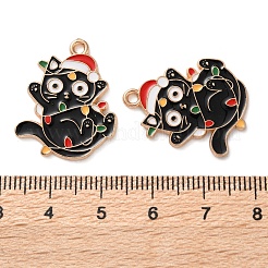 クリスマステーマ合金エナメルペンダント  ライトゴールド  猫のチャーム  帽子  25x20.5x1.5mm  穴：1.5mm&nbsp;ENAM-Z022-03B