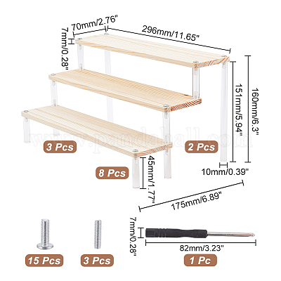 3-Tier Wood & Acrylic Minifigures Display Risers&nbsp;ODIS-WH0043-17B-1